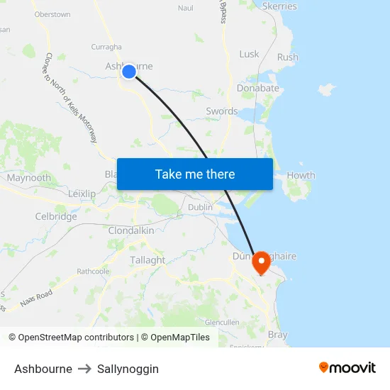 Ashbourne to Sallynoggin map