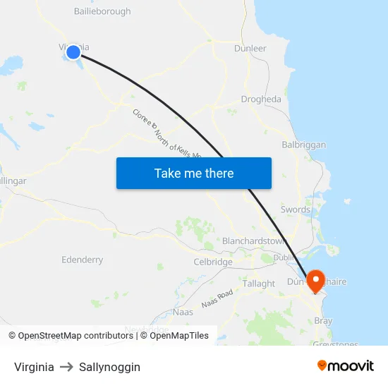 Virginia to Sallynoggin map