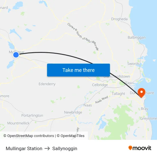 Mullingar Station to Sallynoggin map