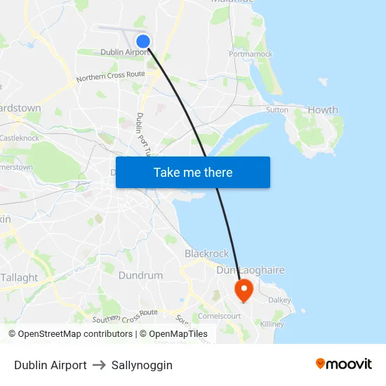 Dublin Airport to Sallynoggin map