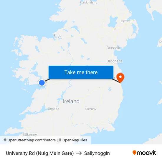 University Rd (Nuig Main Gate) to Sallynoggin map