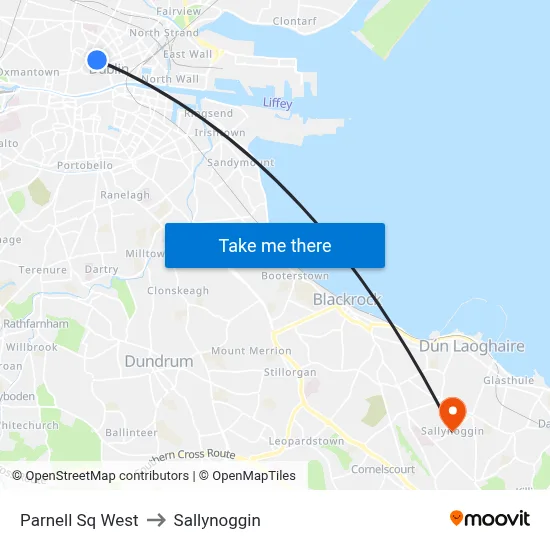 Parnell Sq West to Sallynoggin map