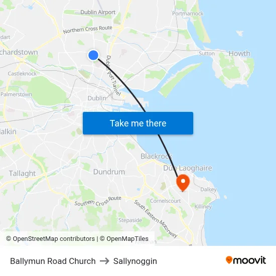 Ballymun Road Church to Sallynoggin map