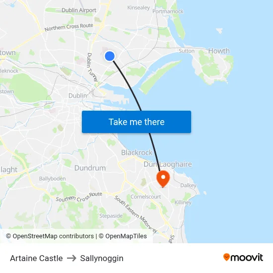 Artaine Castle to Sallynoggin map