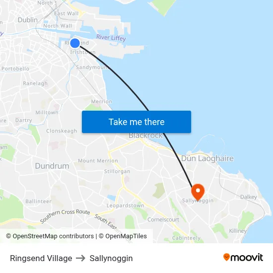 Ringsend Village to Sallynoggin map