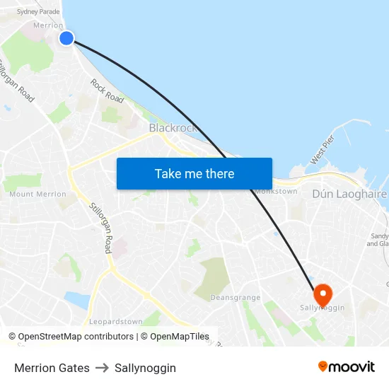 Merrion Gates to Sallynoggin map
