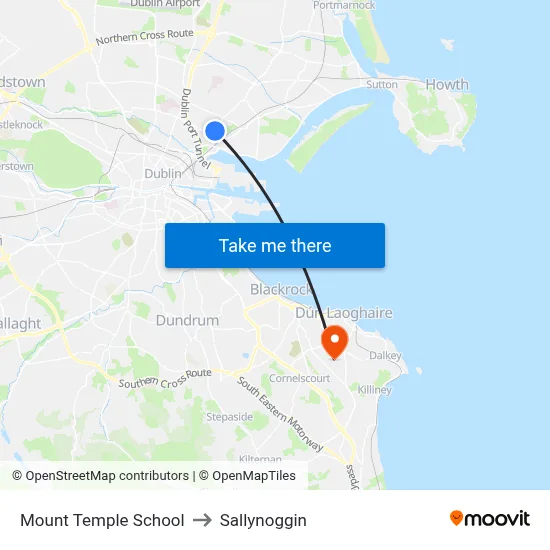 Mount Temple School to Sallynoggin map