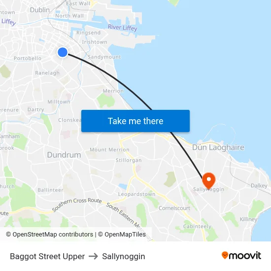 Baggot Street Upper to Sallynoggin map