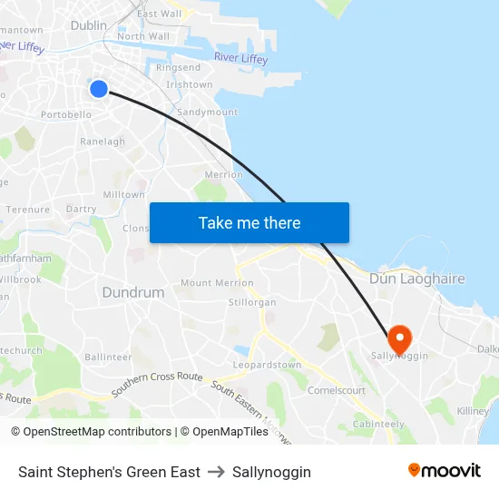 Saint Stephen's Green East to Sallynoggin map