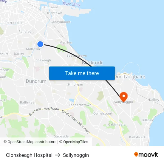 Clonskeagh Hospital to Sallynoggin map