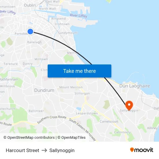 Harcourt Street to Sallynoggin map