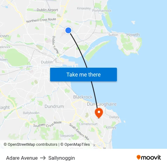Adare Avenue to Sallynoggin map
