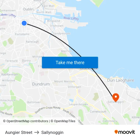 Aungier Street to Sallynoggin map
