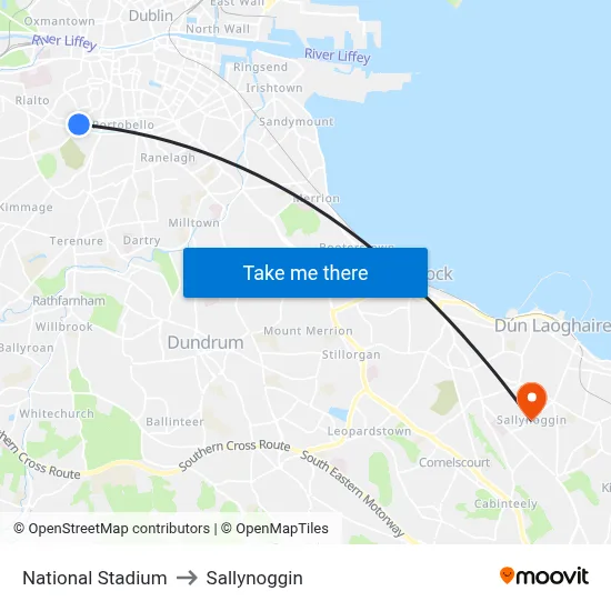 National Stadium to Sallynoggin map