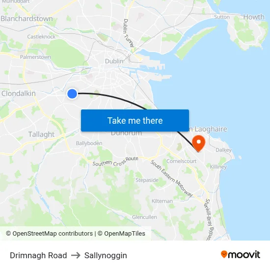 Drimnagh Rd to Sallynoggin map