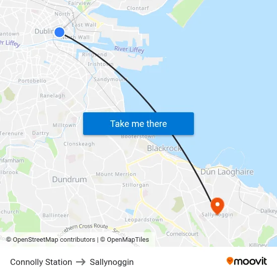 Connolly Station to Sallynoggin map
