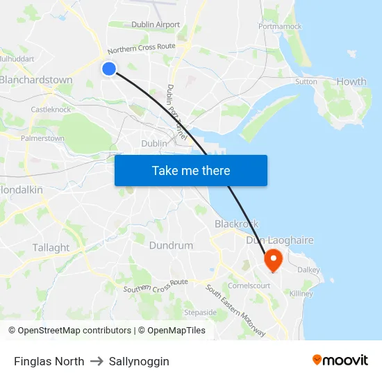 Finglas North to Sallynoggin map