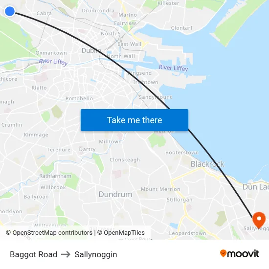 Baggot Road to Sallynoggin map