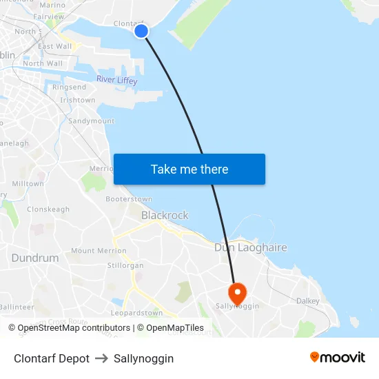 Clontarf Depot to Sallynoggin map