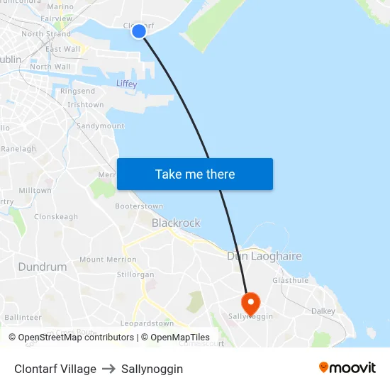 Clontarf Village to Sallynoggin map
