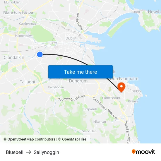 Bluebell to Sallynoggin map