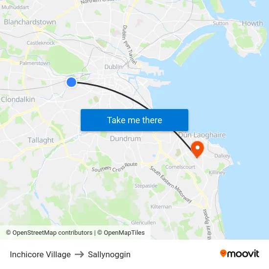 Inchicore Village to Sallynoggin map