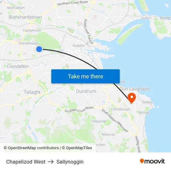 Chapelizod West to Sallynoggin map