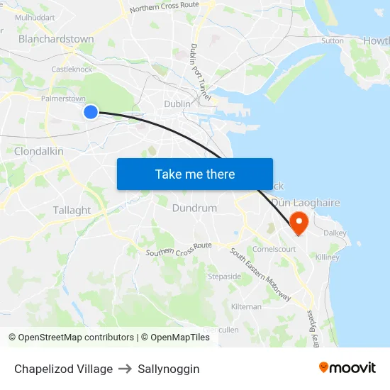 Chapelizod Village to Sallynoggin map