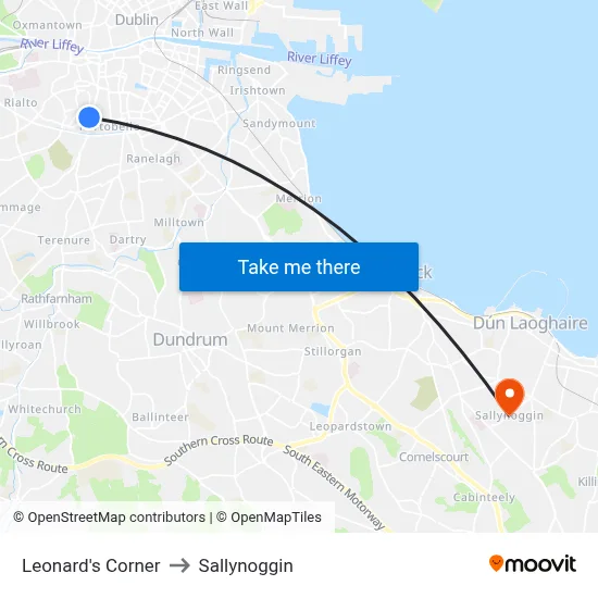 Leonard's Corner to Sallynoggin map