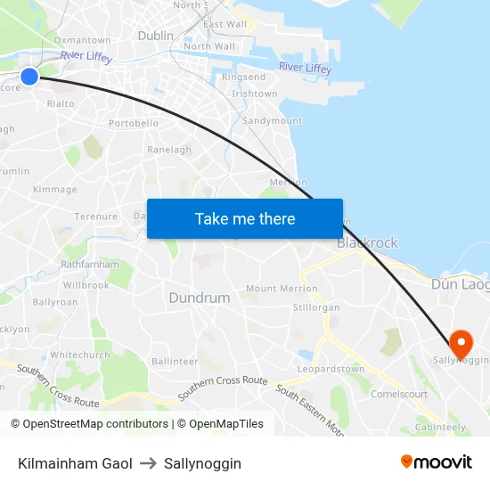 Kilmainham Gaol to Sallynoggin map