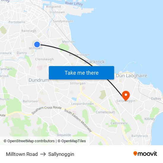 Milltown Road to Sallynoggin map