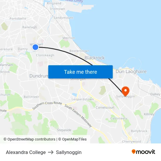 Alexandra College to Sallynoggin map