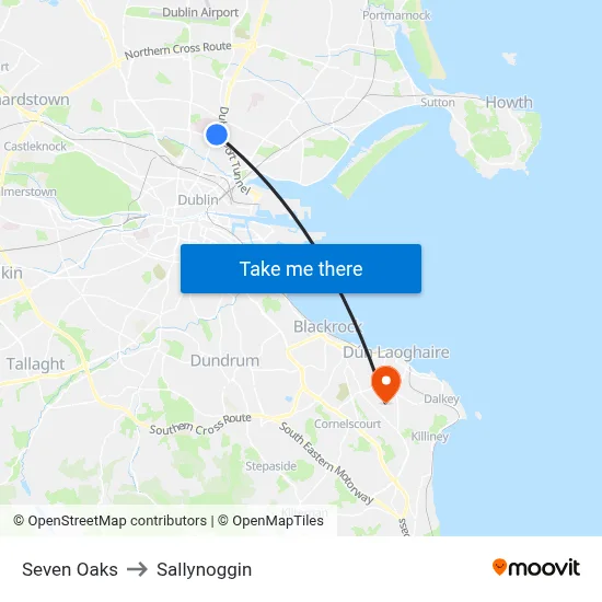 Seven Oaks to Sallynoggin map