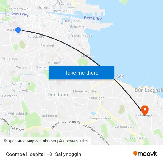 Coombe Hospital to Sallynoggin map