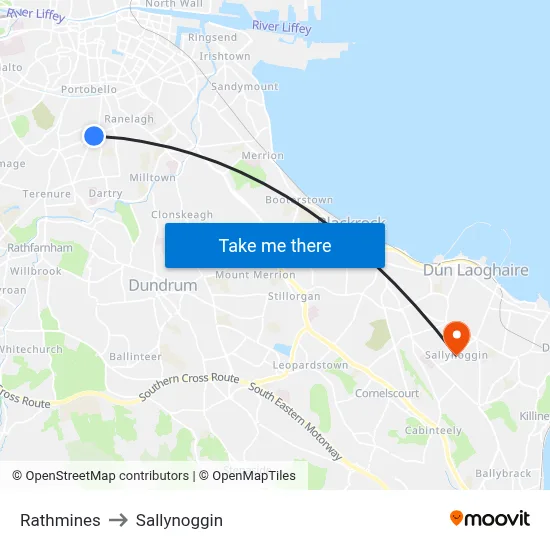 Rathmines to Sallynoggin map