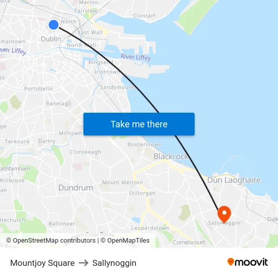 Mountjoy Square to Sallynoggin map