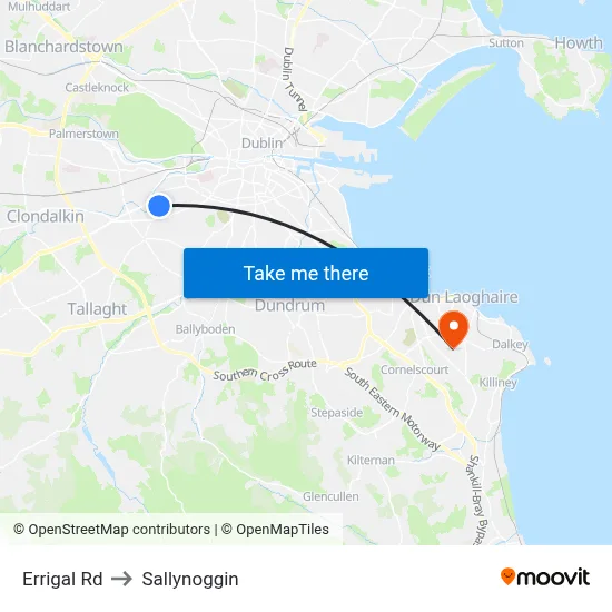 Errigal Rd to Sallynoggin map