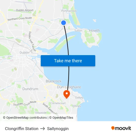 Clongriffin Station to Sallynoggin map