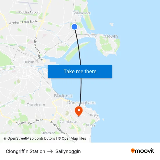 Clongriffin Station to Sallynoggin map