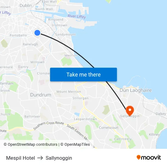 Mespil Hotel to Sallynoggin map