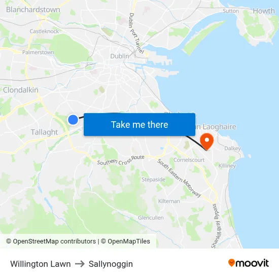 Willington Lawn to Sallynoggin map