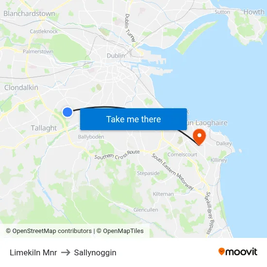 Limekiln Mnr to Sallynoggin map