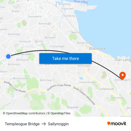 Templeogue Bridge to Sallynoggin map