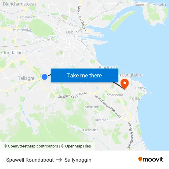 Spawell Roundabout to Sallynoggin map
