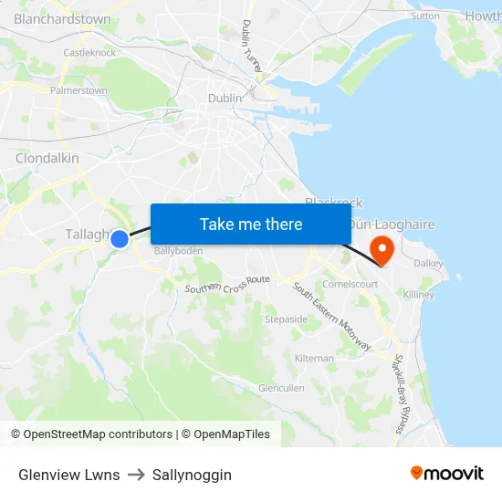 Glenview Lwns to Sallynoggin map
