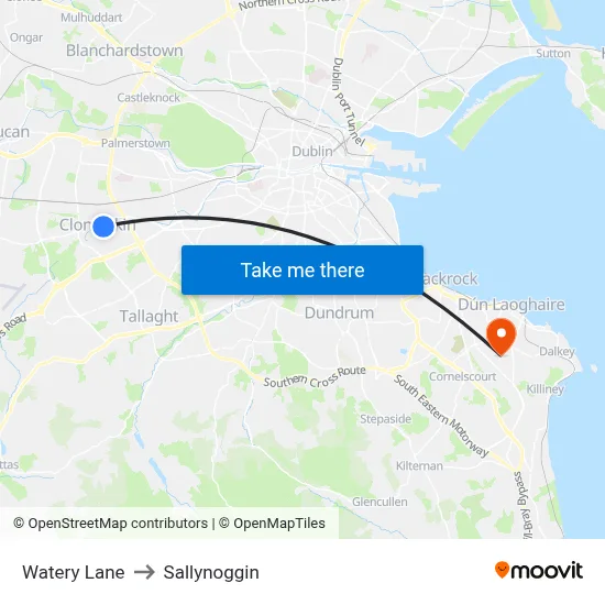 Watery Lane to Sallynoggin map