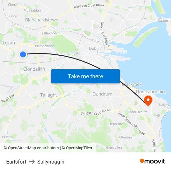 Earlsfort to Sallynoggin map