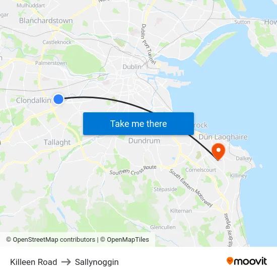 Killeen Road to Sallynoggin map
