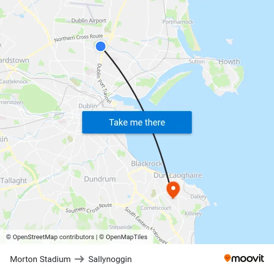 Morton Stadium to Sallynoggin map