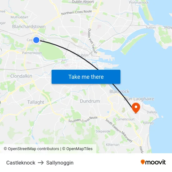 Castleknock to Sallynoggin map